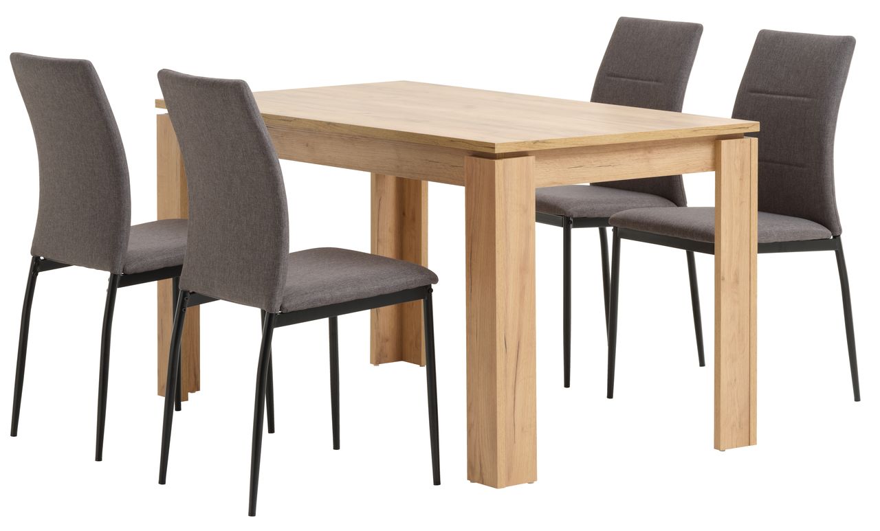 LINTRUP L140 table oak + 4 TRUSTRUP chairs grey JYSK