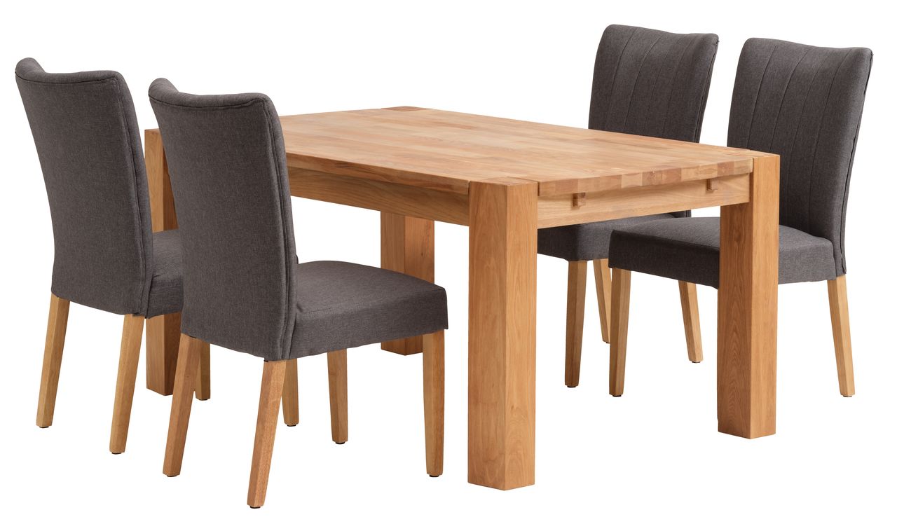 OLLERUP L160 Tisch Eiche + 4 NORDRUP Stühle grau JYSK