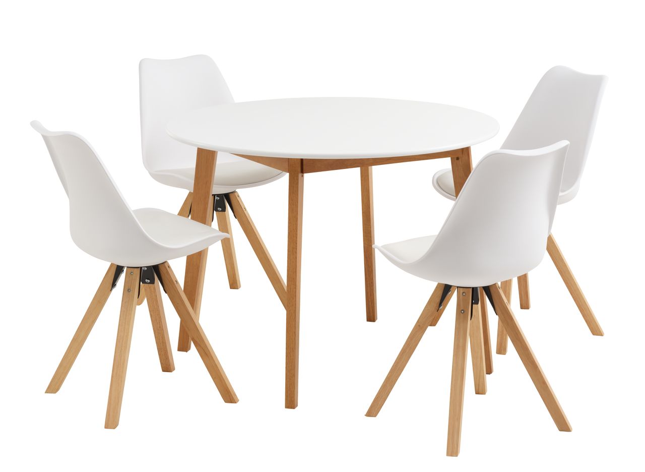 Table JEGIND Ø105 blanc + 4 chaises BLOKHUS blanc JYSK