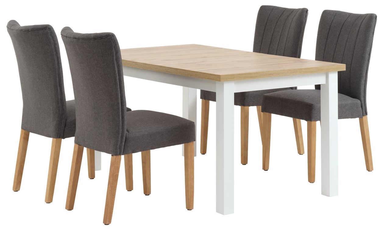 MARKSKEL L150/193 Tisch + 4 NORDRUP Stühle grau JYSK