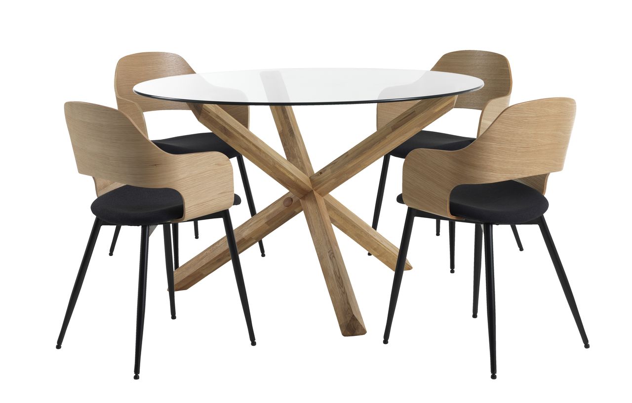 AGERBY Ø119 Tisch Eiche + 4 HVIDOVRE Stühle Eiche/schwarz JYSK