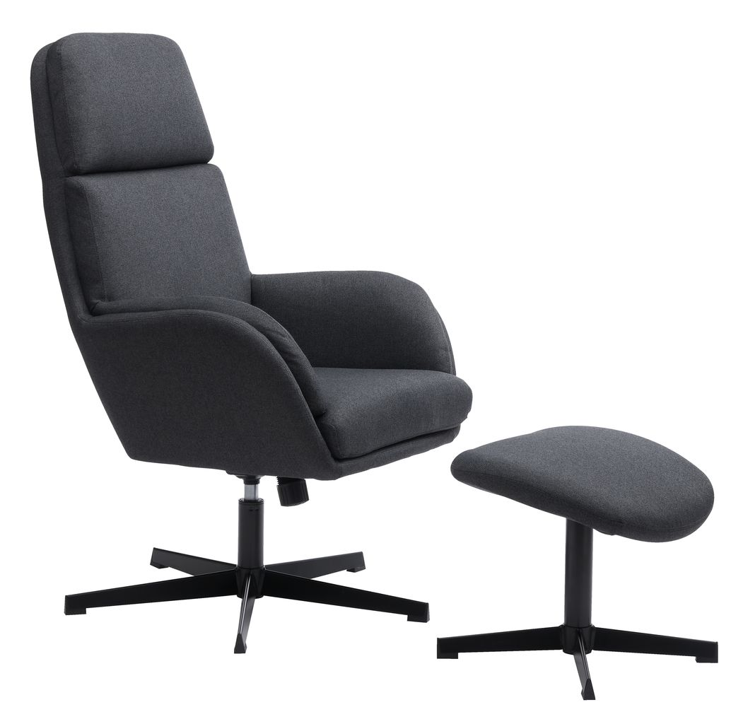 Armchair w/footstool TANKEDAL dark grey fabric | JYSK