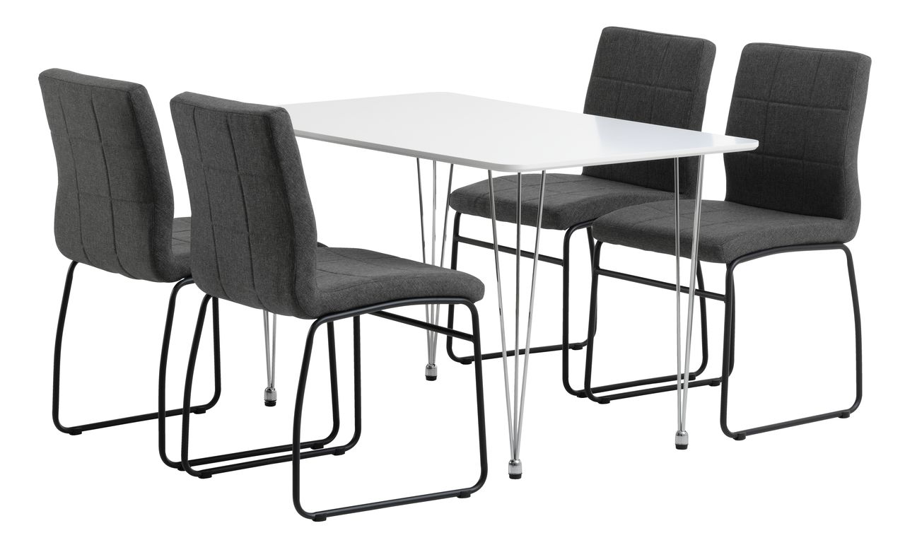 BANNERUP L120 table white + 4 HAMMEL chairs grey JYSK