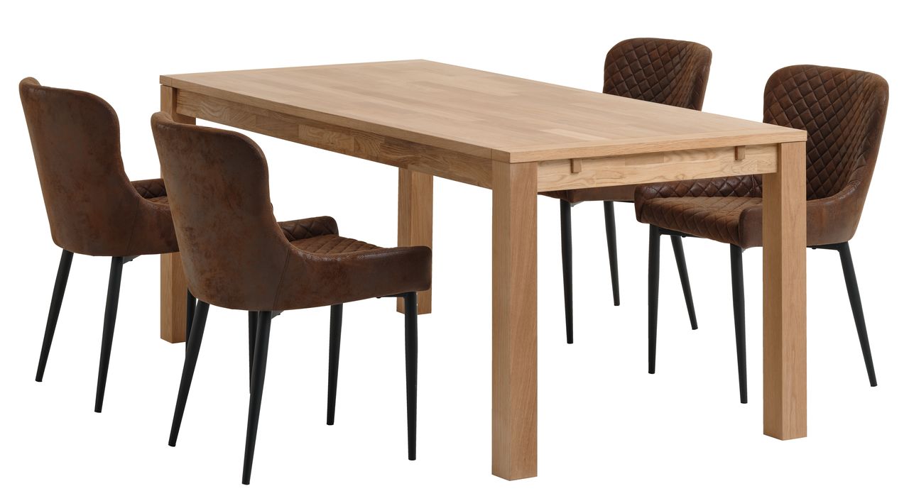 Table HAGE L190 chêne + 4 chaises PEBRINGE brun/noir JYSK