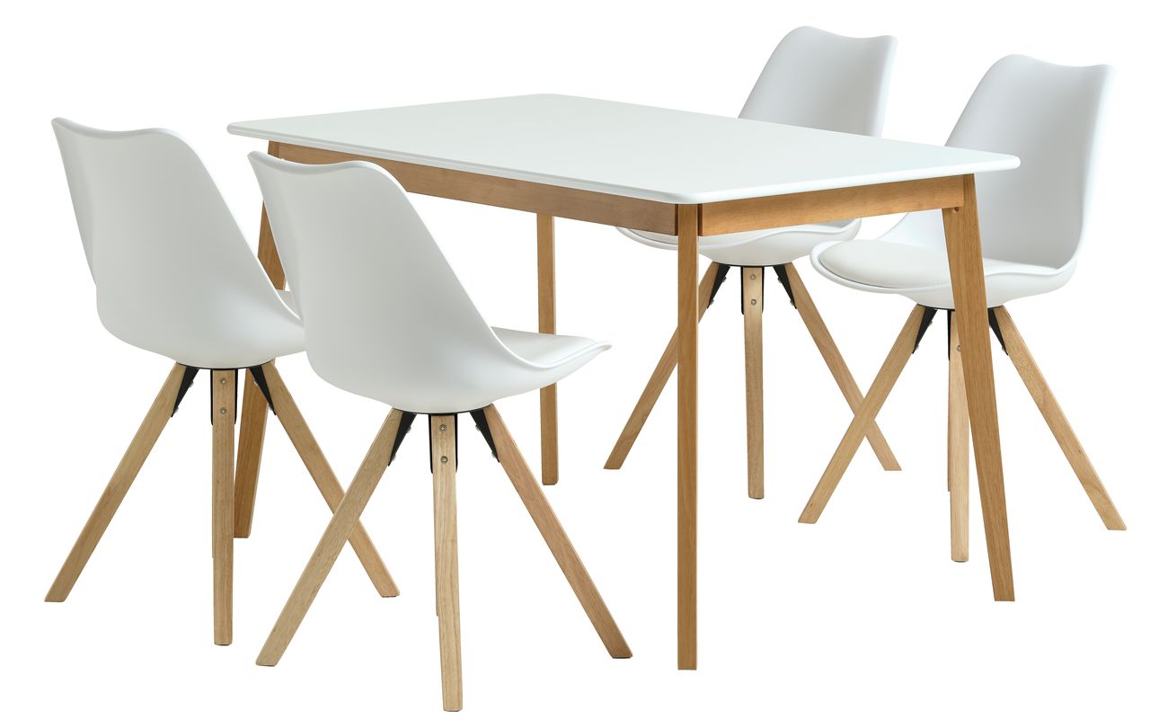 JEGIND L130 Tisch weiß + 4 BLOKHUS Stühle weiß JYSK