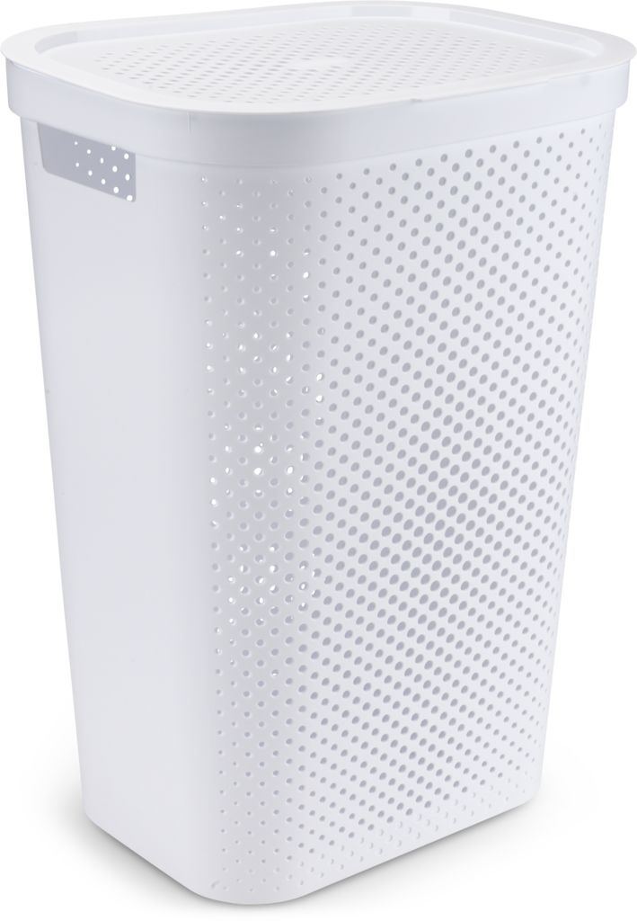 White plastic laundry basket