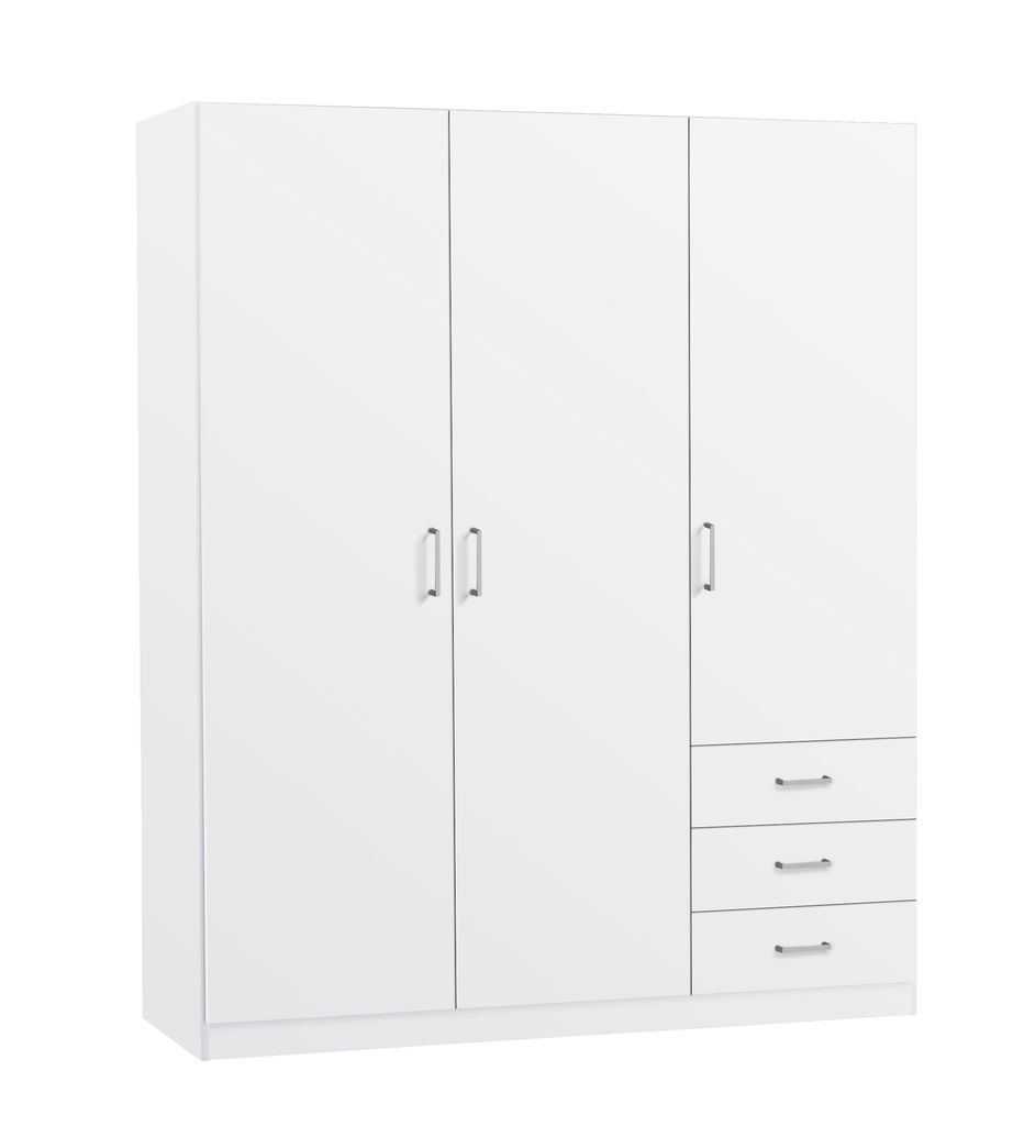 Armario ropero 3 puertas 3 cajones color blanco, 149 cm longitud