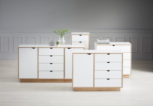 Commode MAMMEN 5 tiroirs étroit blanc/chêne