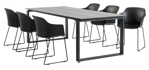KOPERVIK P215 pöytä harmaa + 4 SANDVED tuoli musta