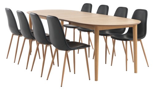 EGENS H190/270 asztal tölgy + 4 JONSTRUP szék fekete/tölgy