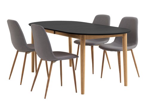 EGENS H190/270 asztal fekete + 4 JONSTRUP szék szürke/tölgy