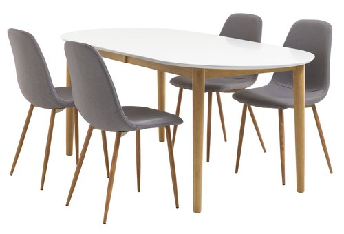 EGENS H190/270 asztal fehér + 4 JONSTRUP szék szürke/tölgy