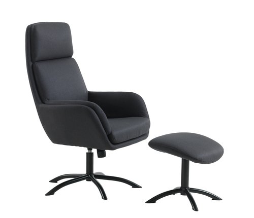 Armchair w/footstool TANKEFULD dark grey