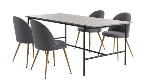 TERSLEV L200 table + 4 KOKKEDAL chairs grey/oak