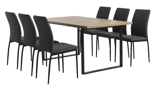 AABENRAA L160 tafel eiken + 4 TRUSTRUP stoelen grijs
