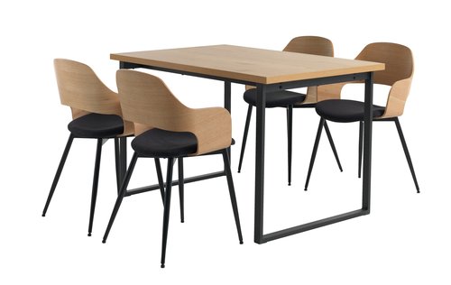 AABENRAA L120 tafel eiken + 4 HVIDOVRE stoelen eiken/zwart