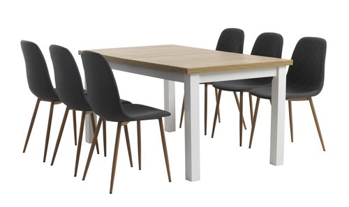 MARKSKEL L150/193 table + 4 JONSTRUP chaises asphalte/chêne