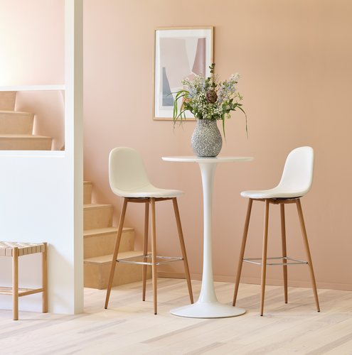 Barová stolička JONSTRUP biela koženka/dubová farba