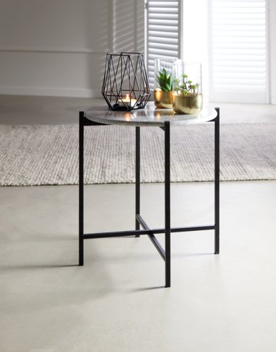 Mesa apoio HAARBY Ø45 mármore/preto