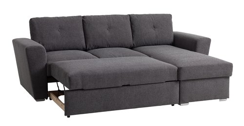 Sofa bed chaise longue VEJLBY dark grey fabric