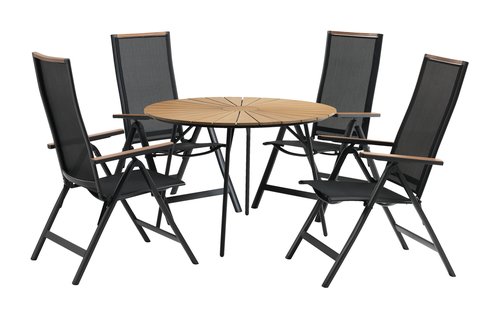 RANGSTRUP Ø110 tafel naturel/zwart + 4 BREDSTEN stoelen