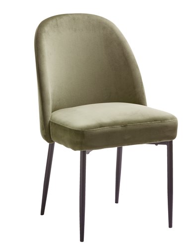 Dining chair VASBY velvet olive black JYSK