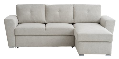 Sofa bed chaise longue VEJLBY light sand fabric