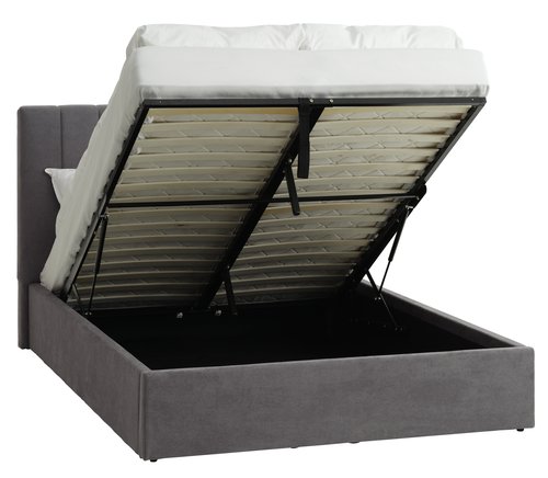Рамка за легло HASLEV 140x200 със съхранение тъмносива