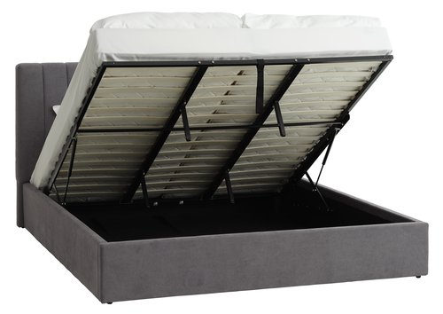 Рамка за легло HASLEV 180x200 със съхранение тъмносива