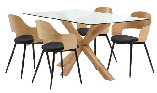 AGERBY U160 masa meşe + 4 HVIDOVRE sandalye meşe/siyah