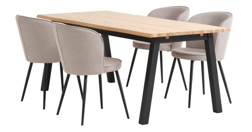 SKOVLUNDE H200 asztal natúr tölgy + 4 RISSKOV szék v.szürke