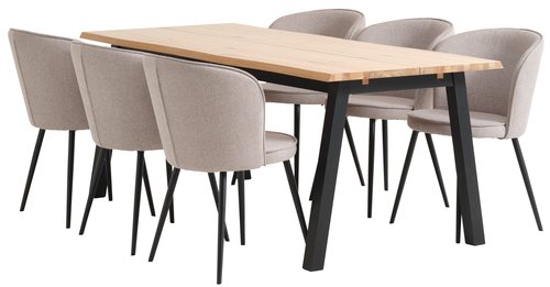 SKOVLUNDE H200 asztal natúr tölgy + 4 RISSKOV szék v.szürke