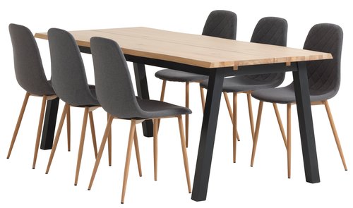SKOVLUNDE H200 asztal tölgy + 4 JONSTRUP szék sötétszürke