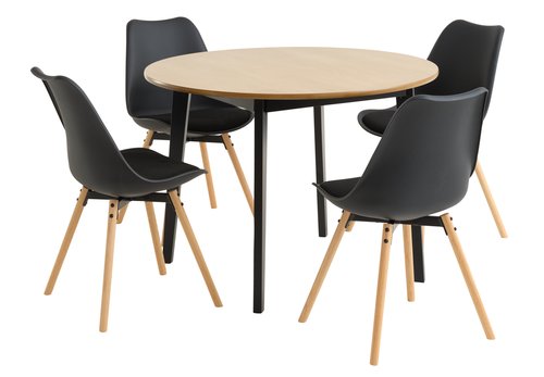 JEGIND Ø105 pöytä tammi + 4 KASTRUP tuoli musta