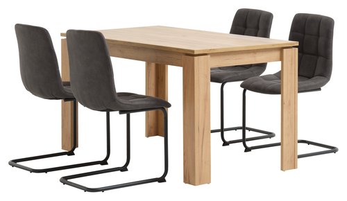 LINTRUP Д140 маса цвят дъб + 4 HURUP стола сиви