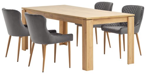 LINTRUP L190/280 Tisch eiche + 4 PEBRINGE Stühle grauer Samt