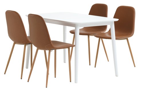 LANGDAL P118 pöytä valkoinen + 4 JONSTRUP konjakki/tammi