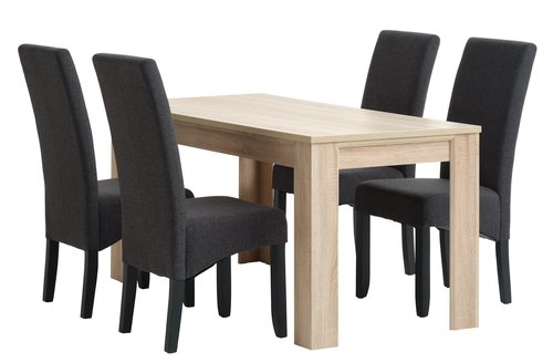 HASLUND H160 asztal tölgy + 4 BAKKELY szék szürke