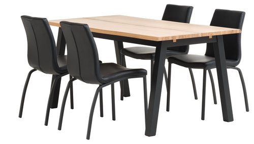 SKOVLUNDE D160 miza naravna hrast + 4 ASAA stoli črna