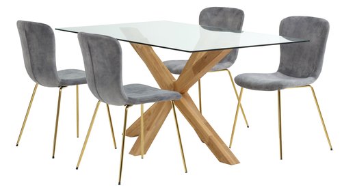 AGERBY Μ160 τραπέζι δρυς + 4 EJERSLEV καρέκλες βελ. χρυσό