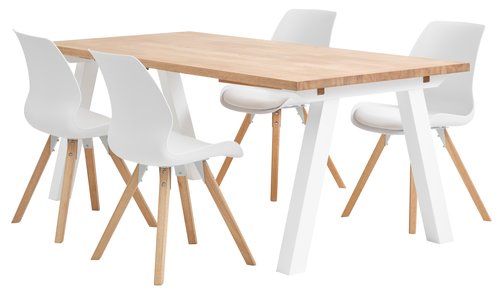 SKAGEN L200 Tisch weiß/Eiche + BOGENSE Stühle weiß