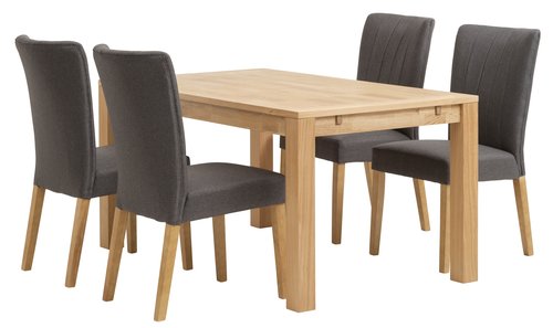 HAGE L150 table chêne + 4 NORDRUP chaises gris