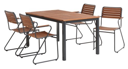 YTTRUP L150 tafel hardhout + 4 VAXHOLM stoelen hardhout