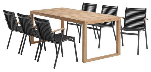 EBBESKOV H196 asztal teakfa + 4 SADBJERG szék fekete
