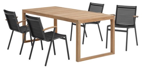 EBBESKOV H196 asztal teakfa + 4 SADBJERG szék fekete