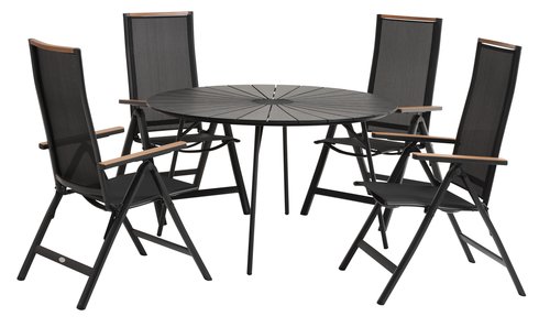 RANGSTRUP Ø130 pöytä musta + 4 BREDSTEN tuoli musta