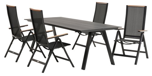 FAUSING L220 bord svart + 4 BREDSTEN stol svart