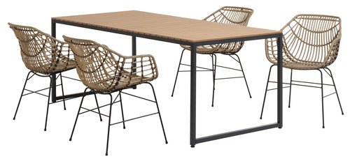 DAGSVAD Μ190 τραπέζι φυσικό + 4 ILDERHUSE καρέκλες φυσικό
