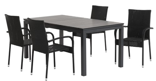 VATTRUP L170/273 table black + 4 GUDHJEM chair black