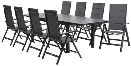 Table VATTRUP L170/273 noir + 4 chaises MYSEN gris